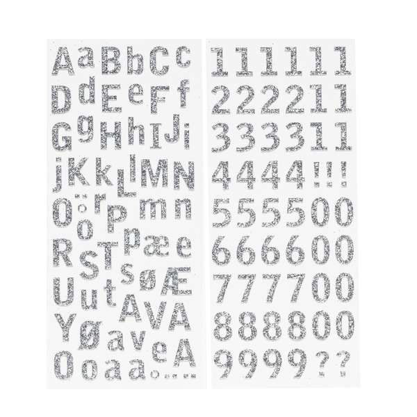 Alfabet/tall Glitter Sølv