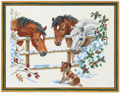 Broderi: Heste og hundehvalp