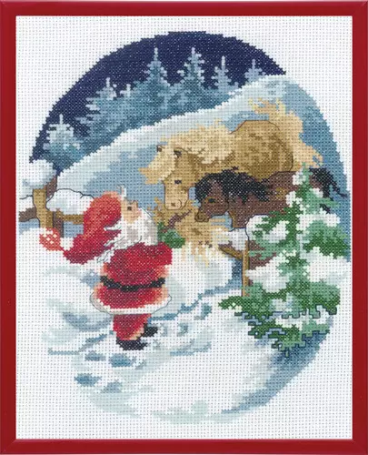 Broderi: Julemand fordrer heste