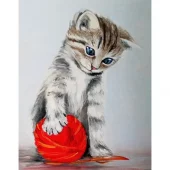 Diamond Painting, 40x50cm, Kitten with a red Clew