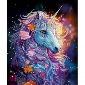 Diamond Painting, 40x50cm, Unicorn in Flowers