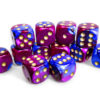 Terningsett: Gemini, D6, 16mm, 12pcs, Blue-Purple/Gold