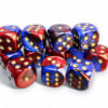 Terningsett: Gemini, D6, 16mm, 12pcs, Blue-Red/Gold