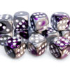 Terningsett: Gemini, D6, 16mm, 12pcs, Purple-Steel/White