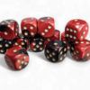 Terningsett: Gemini, D6, 16mm, 12pcs, Black-Red/Gold