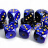 Terningsett: Gemini, D6, 16mm, 12pcs, Black-Blue/Gold