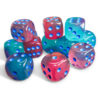 Terningsett: Gemini, D6, 16mm, 12pcs, Gel Green-Pink/Blue