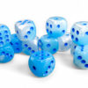 Terningsett: Gemini, D6, 16mm, 12pcs, Pearl Turquoise-White/Blue