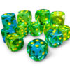 Terningsett: Translucent Gemini, D6, 16mm, 12pcs, Green-Teal/Yellow