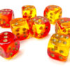 Terningsett: Translucent Gemini, D6, 12mm, 36pcs, Red-Yellow/Gold