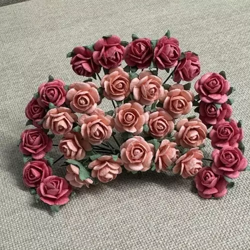 Papirblomster: Roser, 1.2cm, Varm Rosa