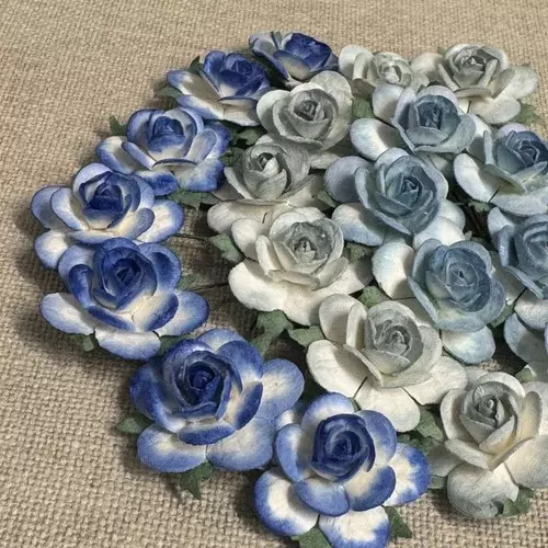 Papirblomster: Roser, 2.5cm, Blå