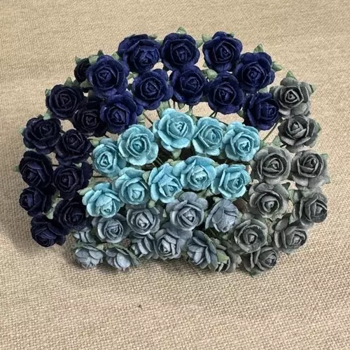 Papirblomster: Roser, 1.2cm, Blå Miks