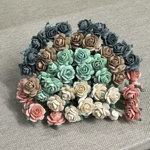 Papirblomster: Roser, 1.2cm, Lys Miks