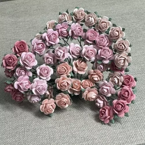 Papirblomster: Roser, 1.2cm, Vintage Rosa Miks