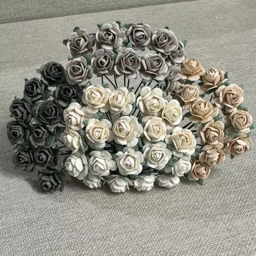 Papirblomster: Roser, 1.2cm, Grå & Beige Miks
