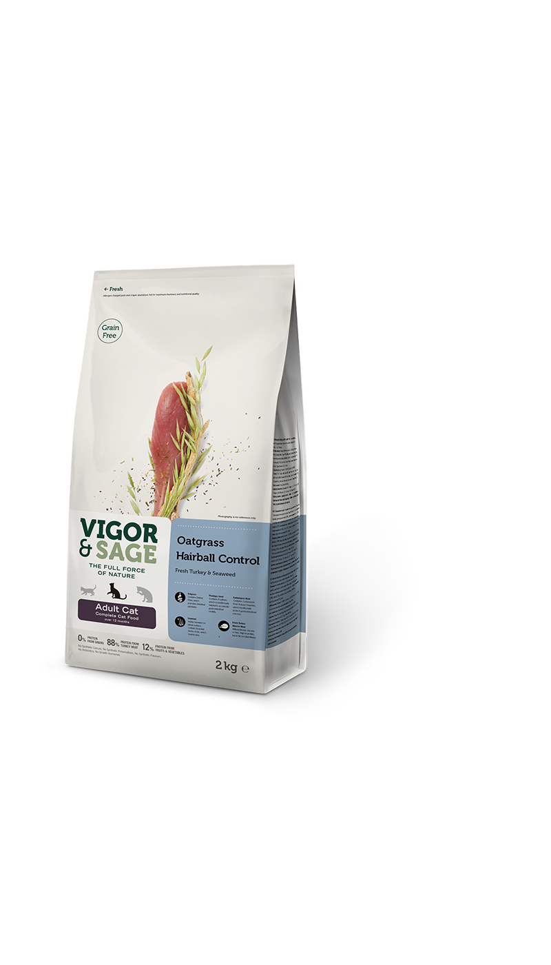Vigor & Sage Oatgrass Hairball Control Adult Cat Food 2KG