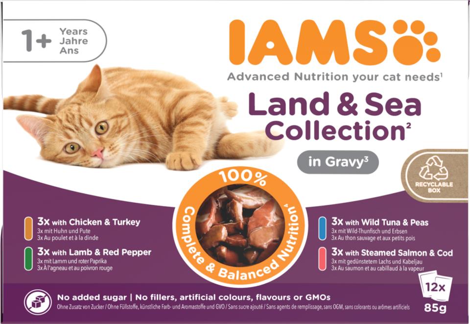 Iams Cat Adult Land & Sea Gravy, 12x85 g