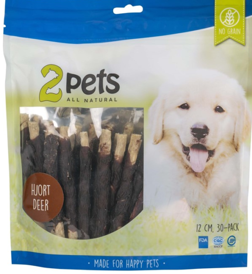 2Pets Tyggepinne malt hjort, 12cm, 30-pack, 400g