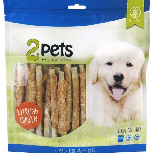 2Pets Tyggepinne malt, kylling, 12cm 30pk