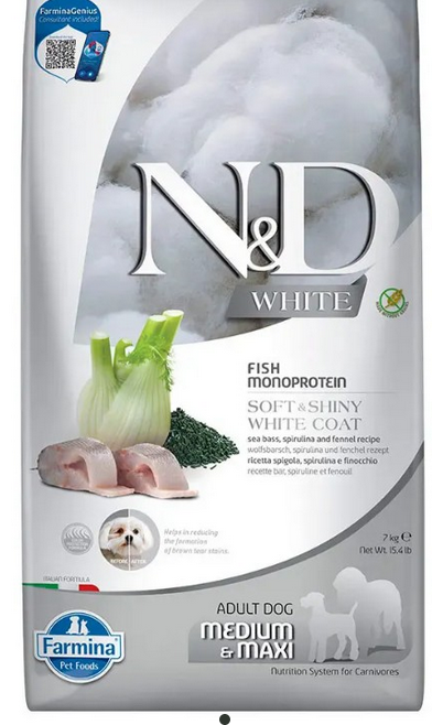 FARMINA DOG WHITE SEA BASS SPIRULINA & FENNEL ADULT MED/MAX 7KG