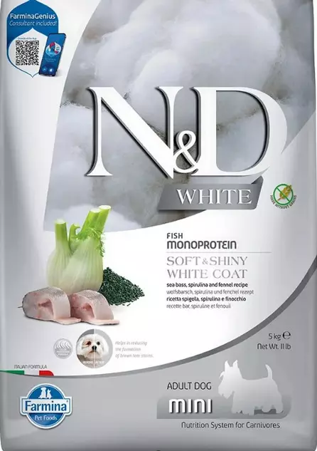 FARMINA DOG WHITE SEA BASS SPIRULINA & FENNEL ADULT MINI 5 KG