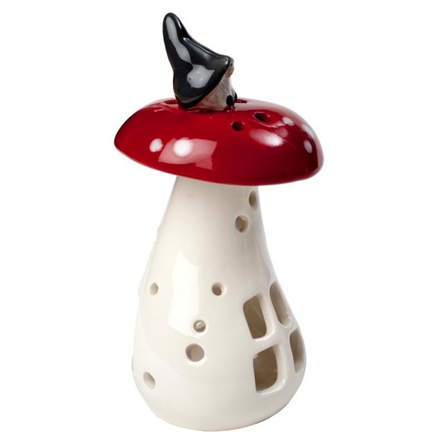 Lyslykt gnom på sopp h14cm