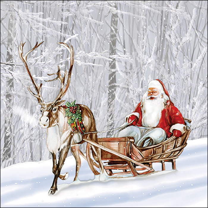 Serviett Santa in snowy forest lunsj