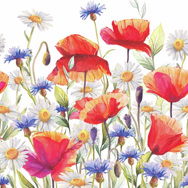 Serviett Poppies and cornflowers kaffe