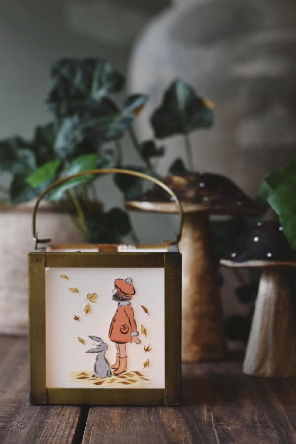 Lykt metall 10x10x10cm Høstjente