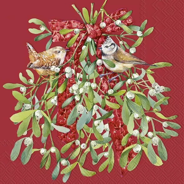 Serviett Birds in Mistletoe lunsj