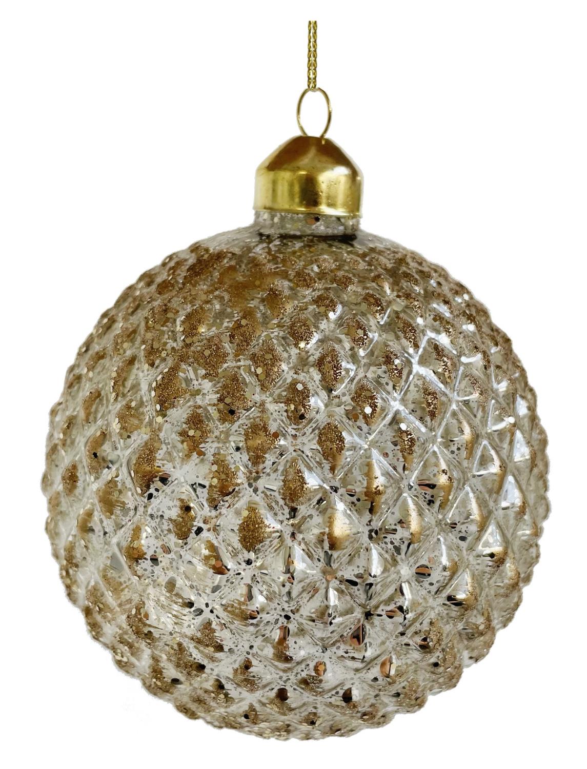 Glass cone ball clear w/gold paint 10cm