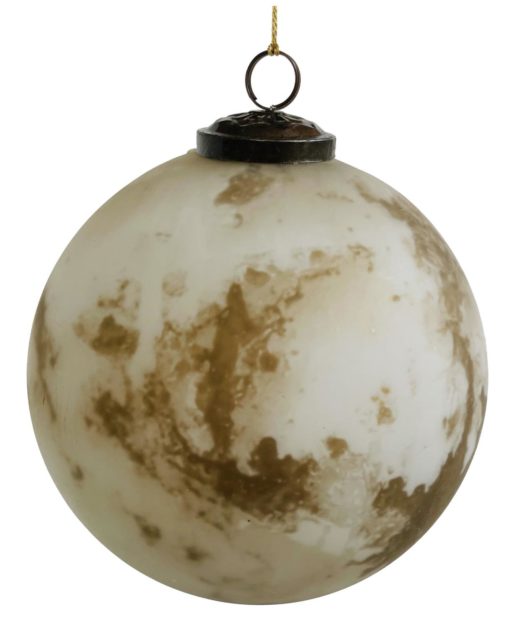 Glass ball white mat gold marble finish 15cm