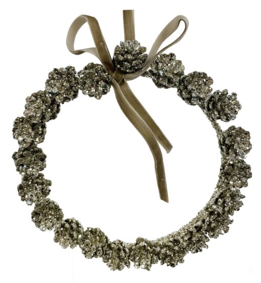 Glitter Pinecone Wreath Silver, 15cm.