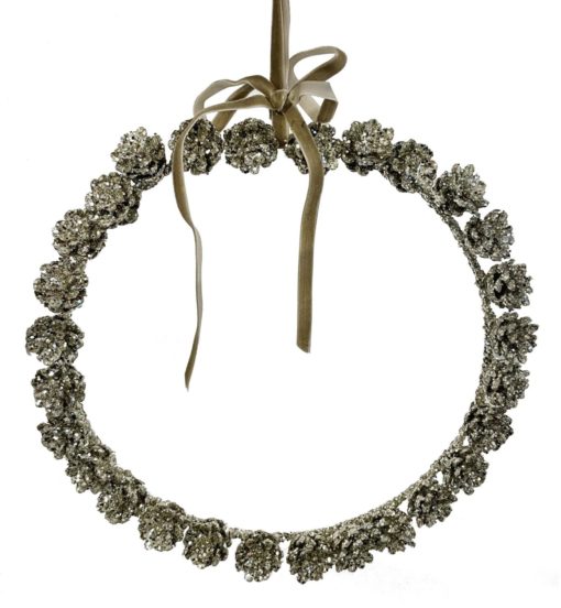 Glitter Pinecone Wreath Silver, 20cm