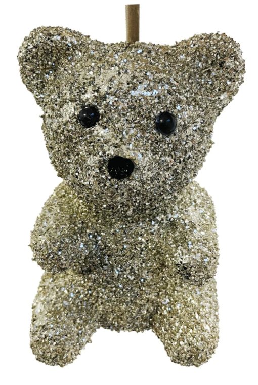 Glass glitter sitting bear silver 17cm