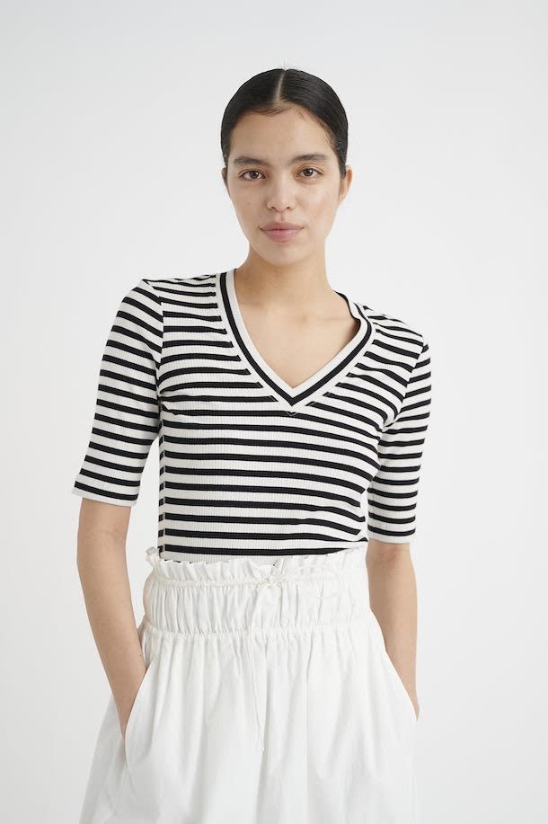 DagnaIW Striped V T-Shirt, Black/Whisper White