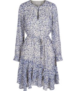 Wilma dress hvit m blå blomster.