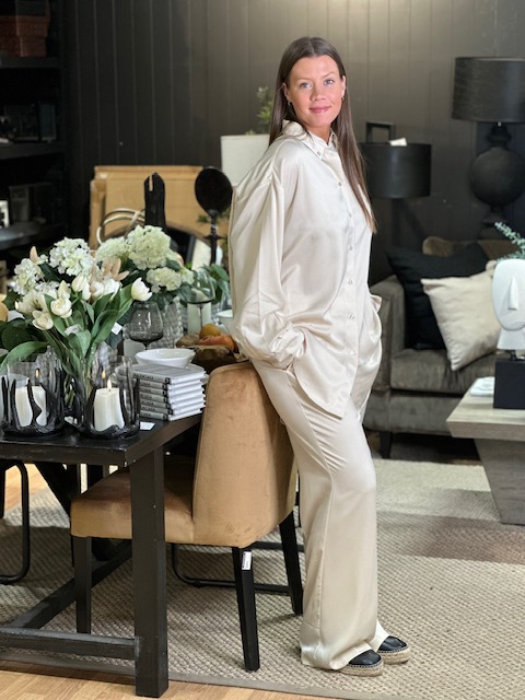 Moon satin trousers, champagne