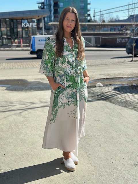 Hali dress, hvit m/grønt print
