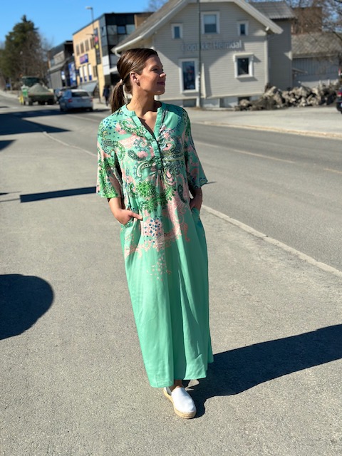 Anika, long shirt dress, grønn m/print