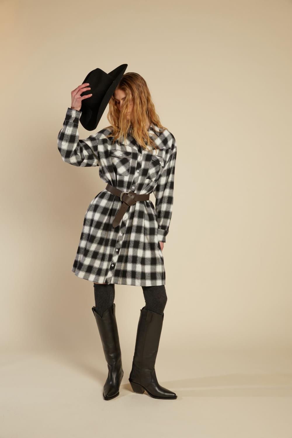 Kennedy check dress, black