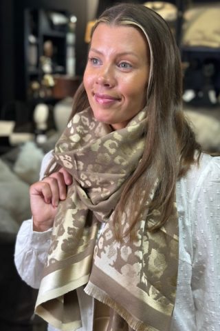Skjerf leopard beige/gull