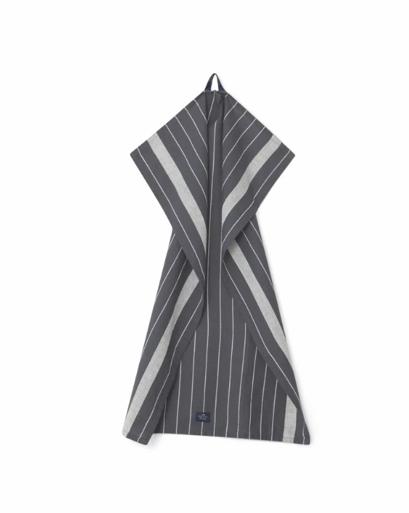 Cotton/linnen striped kitchen towel, dark grey/white