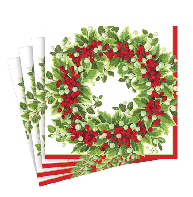 Napkin-Holly & berry wreath, Kaffe