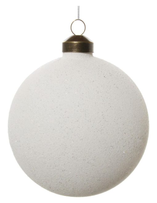 GLASS BALL OFF-WHITE SUGARED 10CM