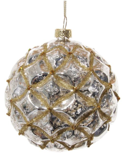 GLASS BALL ANTIQUE GOLD/WITH GLITTER10CM