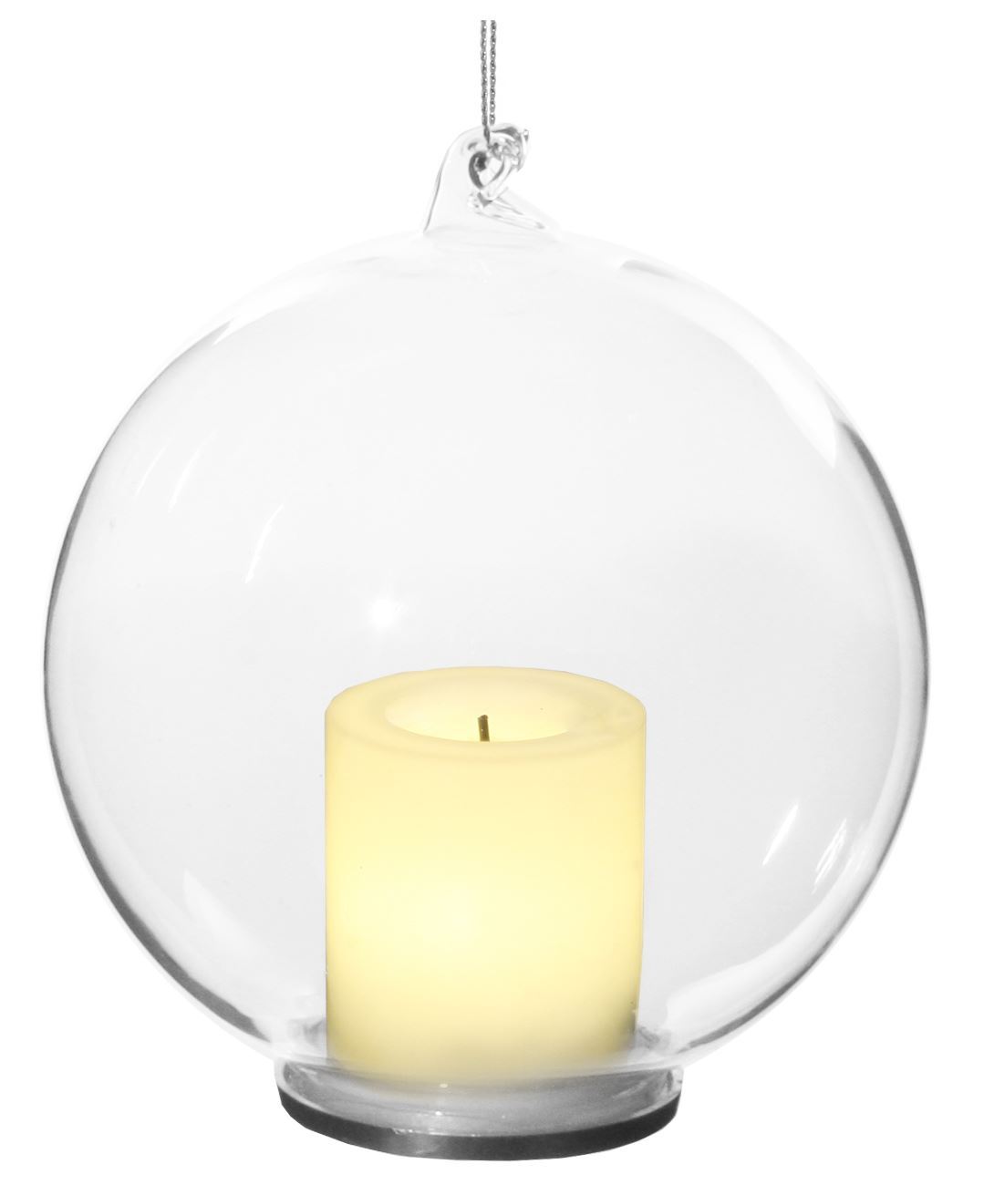 GLASS BALL CLEAR W/CANDLE INSIDE 10CM