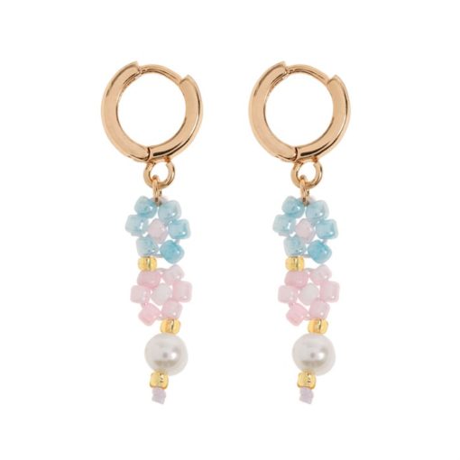 FANNY - FLOWER AND PEARL COLORFUL BEAD SUMMER HOOP EARRINGS