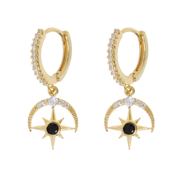 Elavira-moon and star crystal hoop earrings